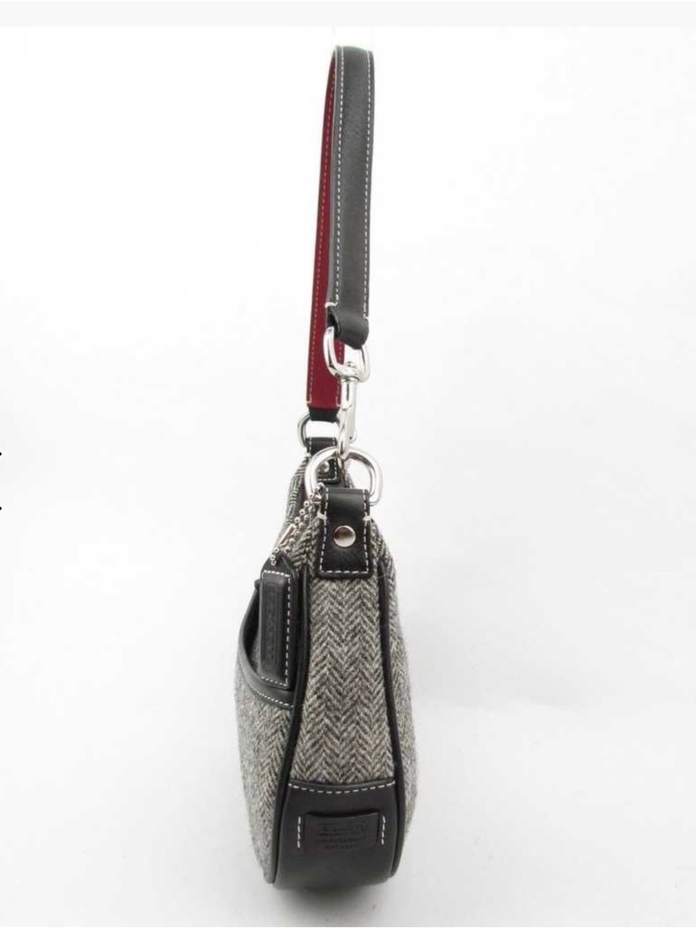 Coach 9398 Vintage Y2K Soho Baguette Herringbone Wool Leather Bag Gray/Black - Picture 3 of 16